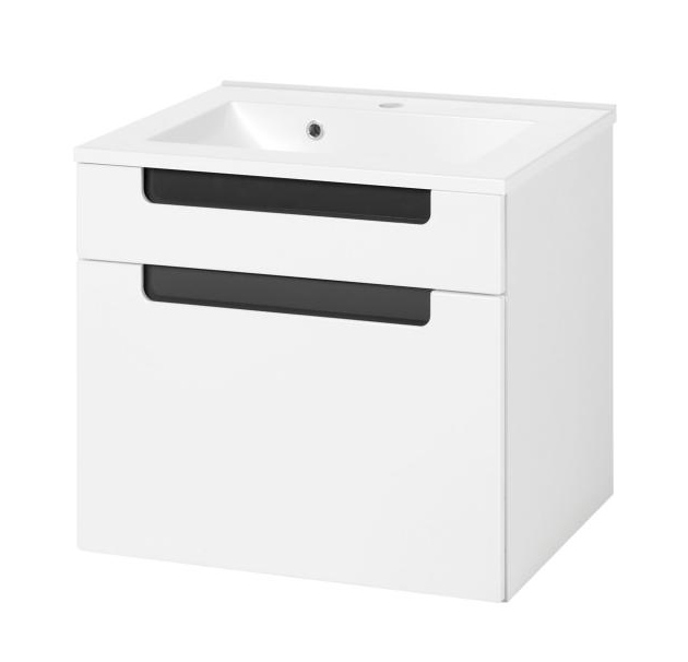 Waschtisch 60 inkl Waschbecken Siena von Held Möbel Weiss Hgl / Grau Hgl