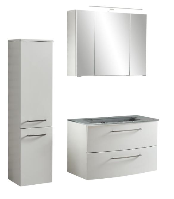 Waschtisch-Set 3-tlg Glasbecken grau STOCKHOLM von Held Möbel Matt weiß