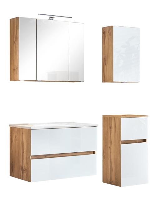 Waschtisch-Set 4-tlg HELSINKI von Held Möbel Wotan Eiche / Glas weiß