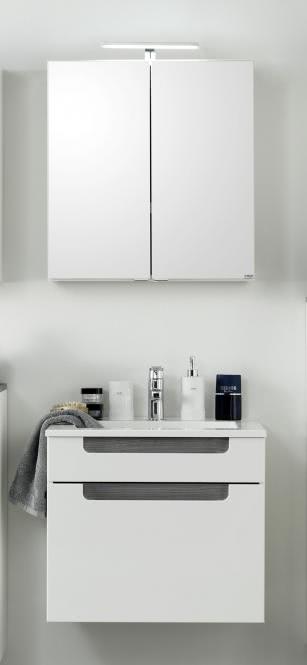 Waschtisch-Set 60 2-tlg Siena inkl LED Beleuchtung von Held Möbel Weiss Hgl / Eiche Rauchsilber