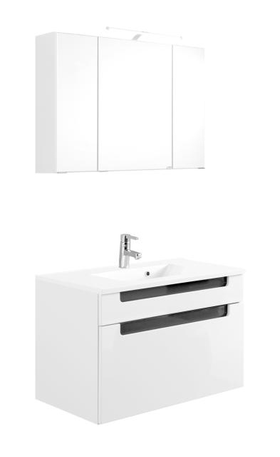 Waschtisch-Set 60 2-tlg Siena inkl LED Beleuchtung von Held Möbel Weiss Hgl / Grau Hgl