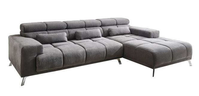 Wohnlandschaft Big Sofa inkl. elektrischer Sitztiefenverstellung Grau 285 x 201 cm SPEED