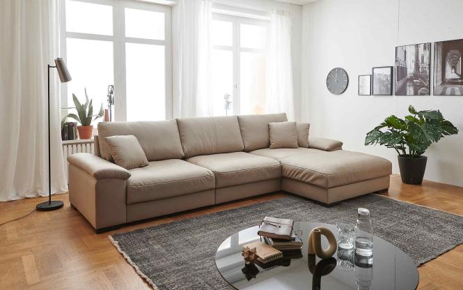 Wohnlandschaft L Form Kunstleder Beige323 x 177 cm ANGEL