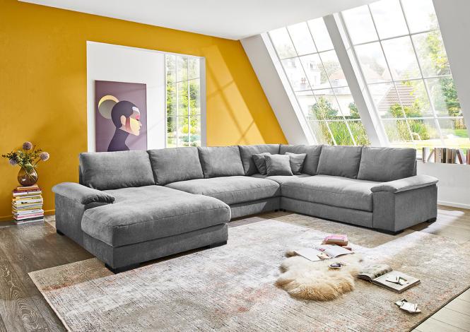 Wohnlandschaft U Form 360 cm breit Cord Grau ANGEL