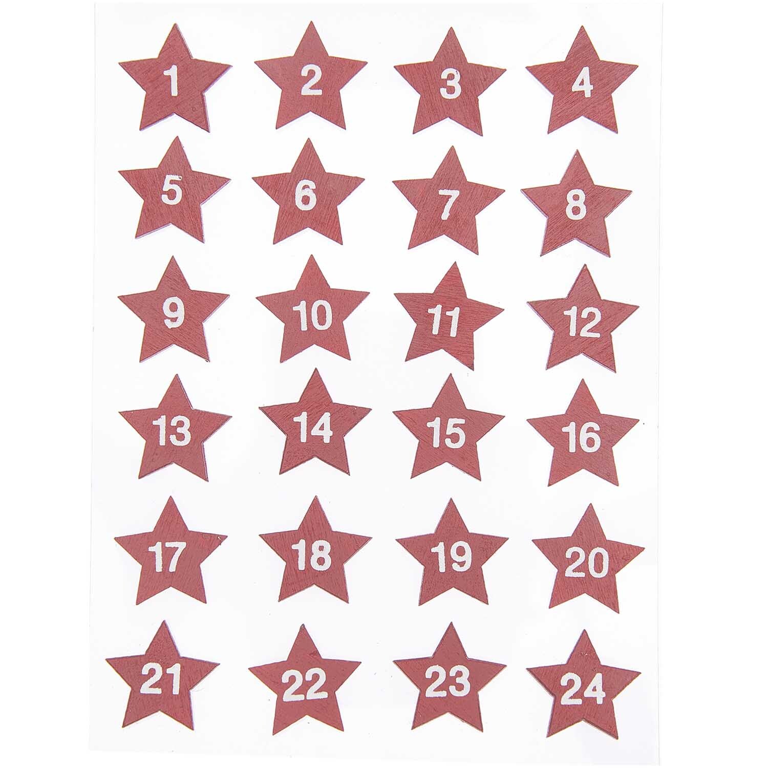 Rico Design Holzsticker Adventskalender Sterne 1-24 rot