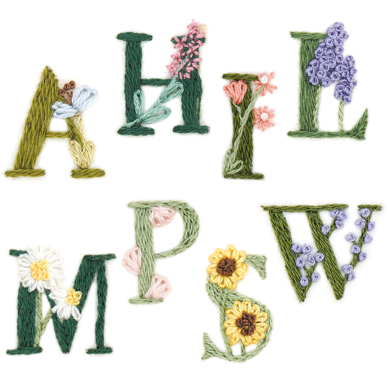 Rico Design Stick and Stitch Stickpackung Blumenalphabet vorgezeichnet Bunt