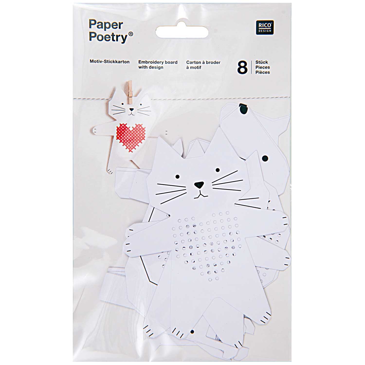 Rico Design Paper Poetry Stickkarton Hund-Katze-Schnecke-Pferd