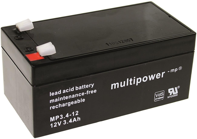Multipower MBL12/3,4AH/VDS MP3,4-12 Bleiakku 12V Faston 4,8mm VDS wartungsf.
