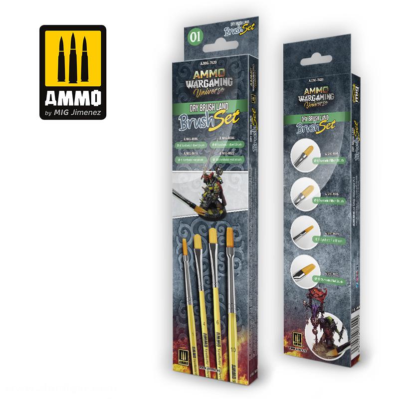 AMMO by Mig Jimenez Ammo Wargaming Universee - Dry Brush Land Pinsel Set