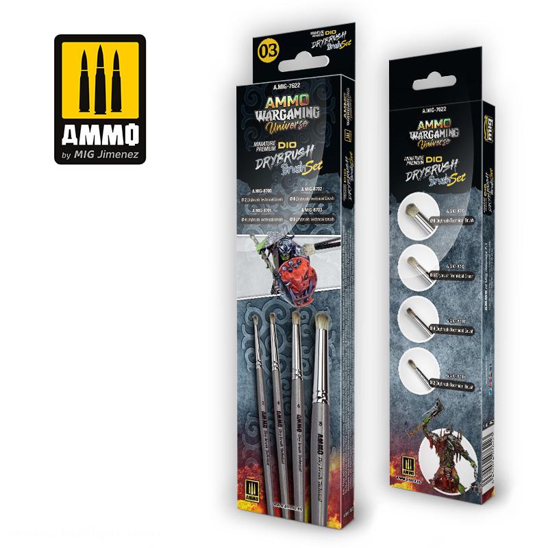 AMMO by Mig Jimenez Ammo Wargaming Universe - Miniatur Dio Drybrush Pinselset