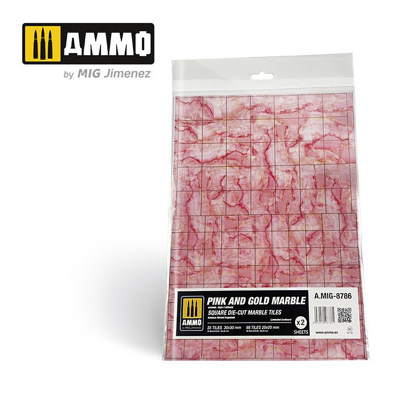 AMMO by Mig Jimenez Pink und Gold Marmor - quadratisch geschnitten