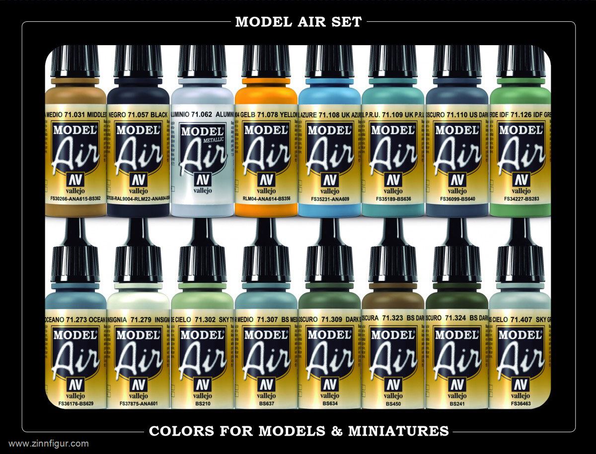 Acrylicos Vallejo Airbrush-Farbset: Britische Luftwaffe: RAF und FAA, 16 Farben