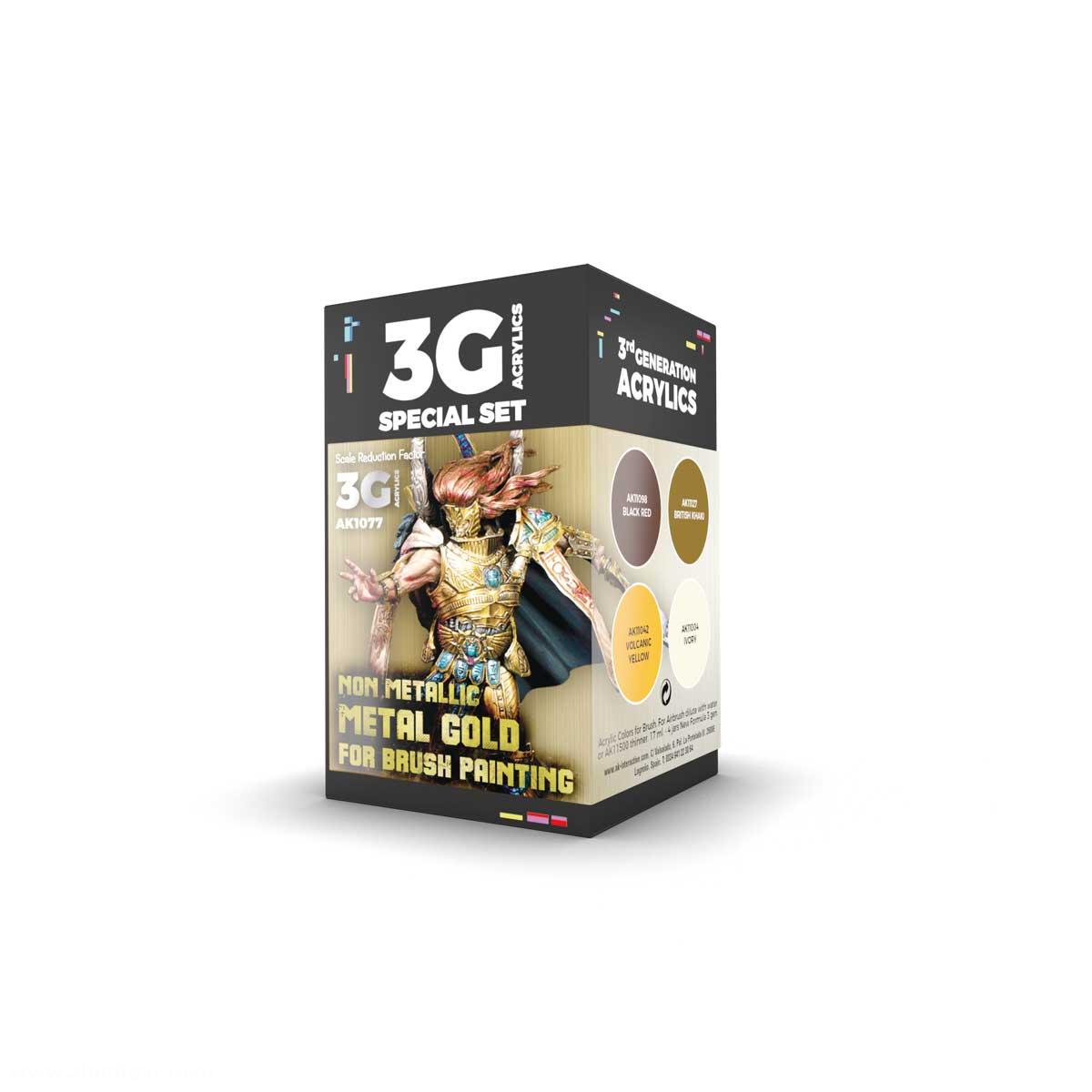 AK Interactive Wargame Farbset nichtmetallisches Metall Gold (mit Pinsel)