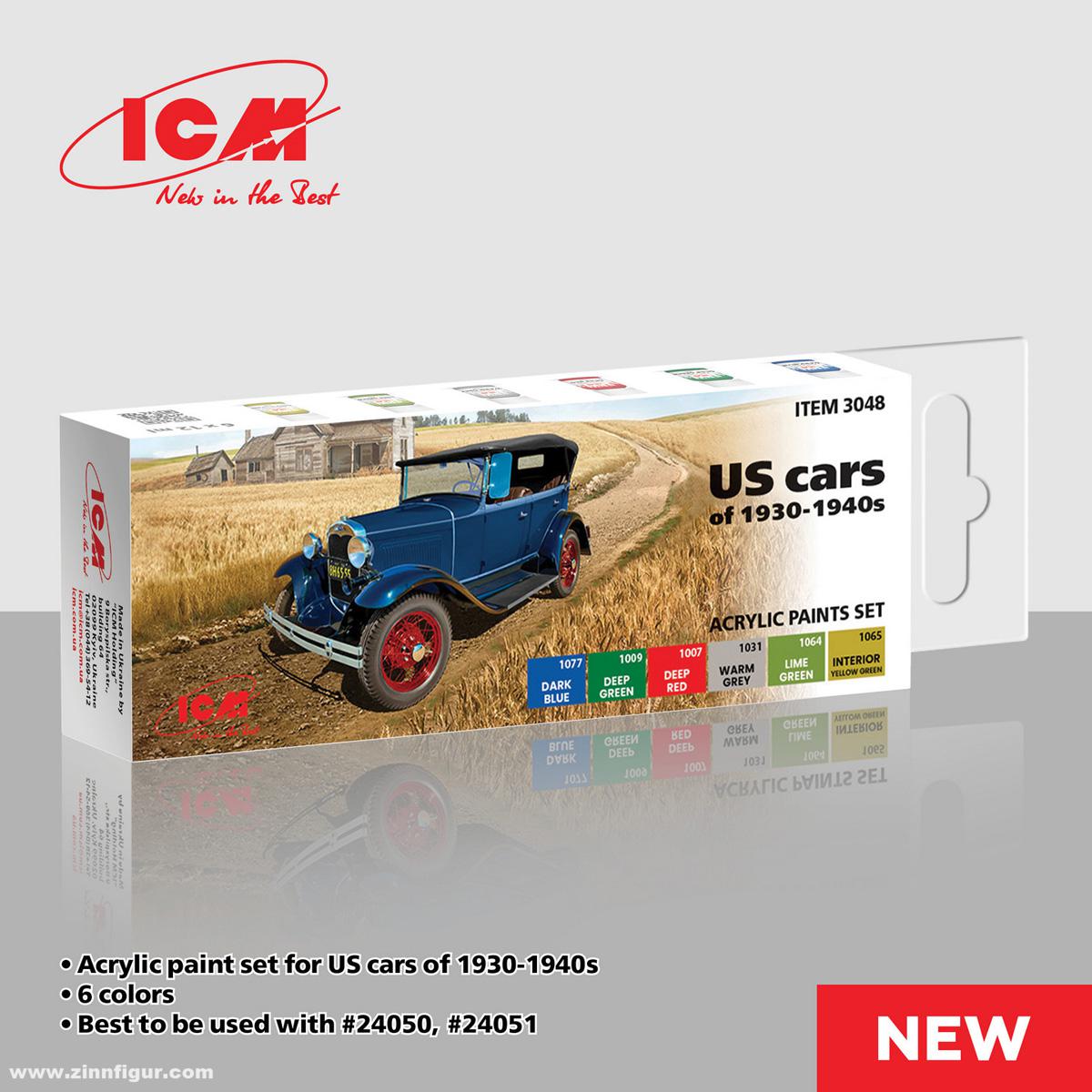 ICM Acryl-Farbset für US Autos der 1930-1940er Jahre