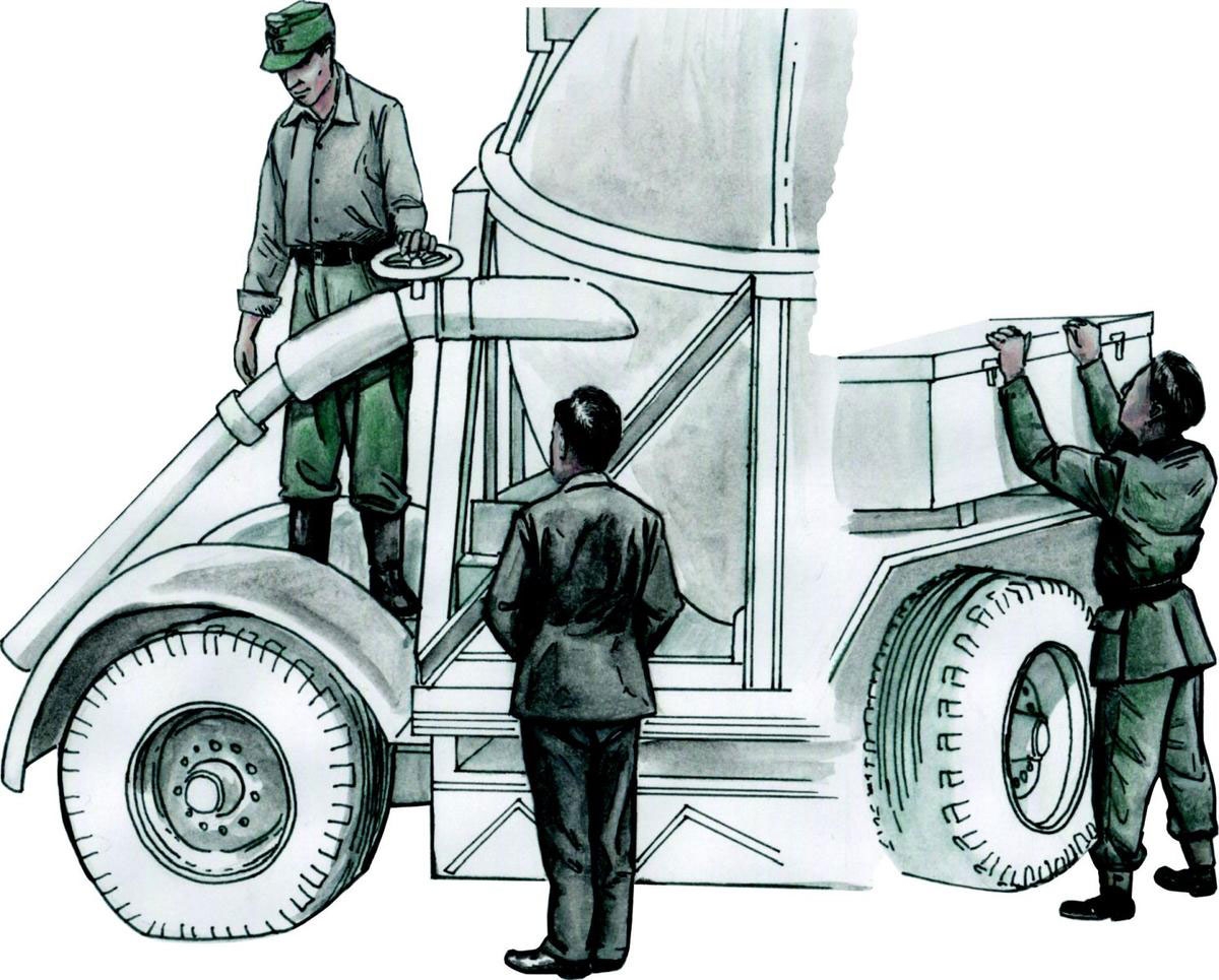 CMK Werner von Braun mit Inspektions-Team für A4/V2 Raketen