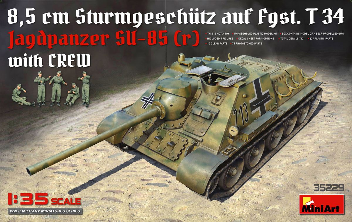 Miniart Jagdpanzer SU-85 (r) mit Figuren - 8,5 cm Sturmgeschütz auf Fgst. T34