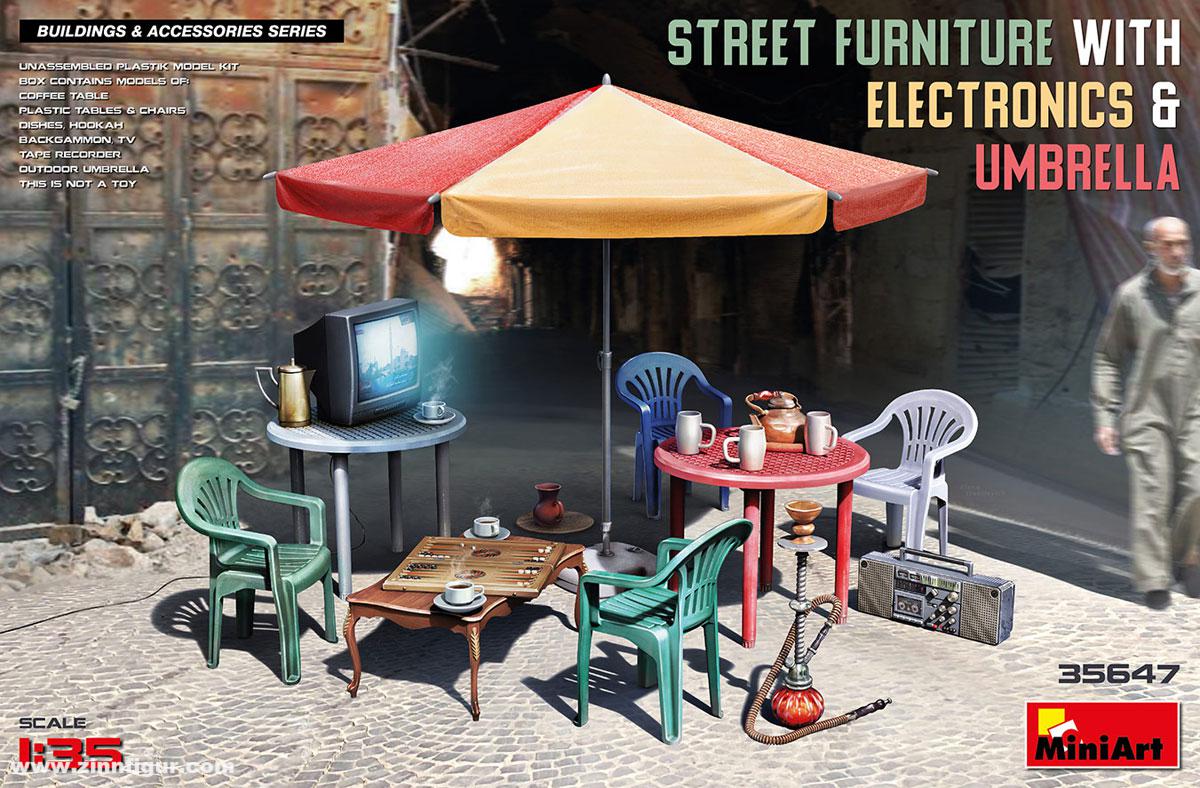 Miniart Straßenmöbel mit Sonnenschirm