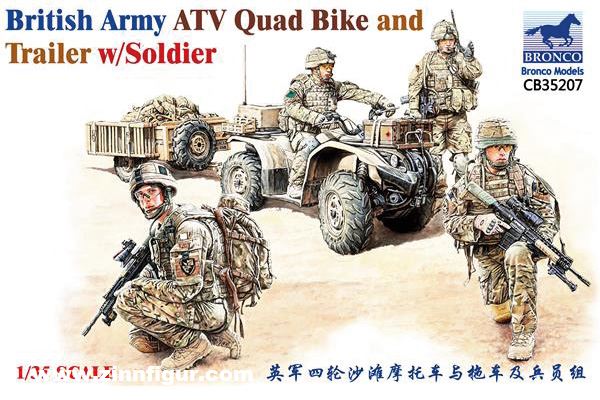 Bronco Model British Army ATV Quad Bike mit Anhänger und Soldaten
