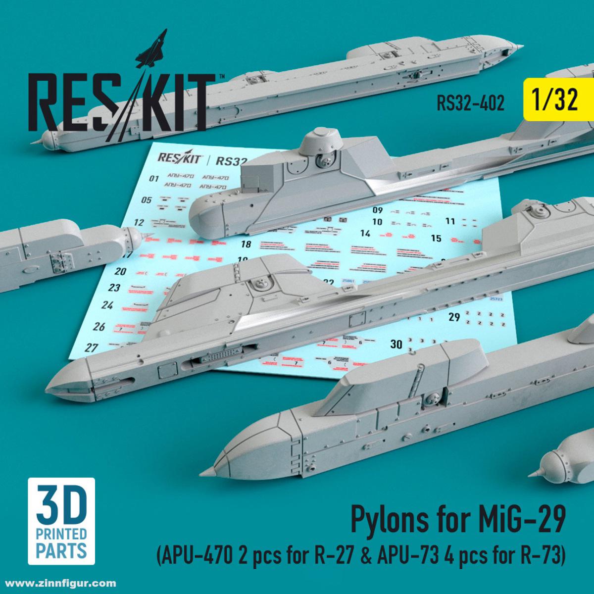 RES/KIT 1/32 Pylone für MiG-29 (A1/32 PU-470 (2 Stück) für R-27 & APU-73 (4 Stück) für R-73)
