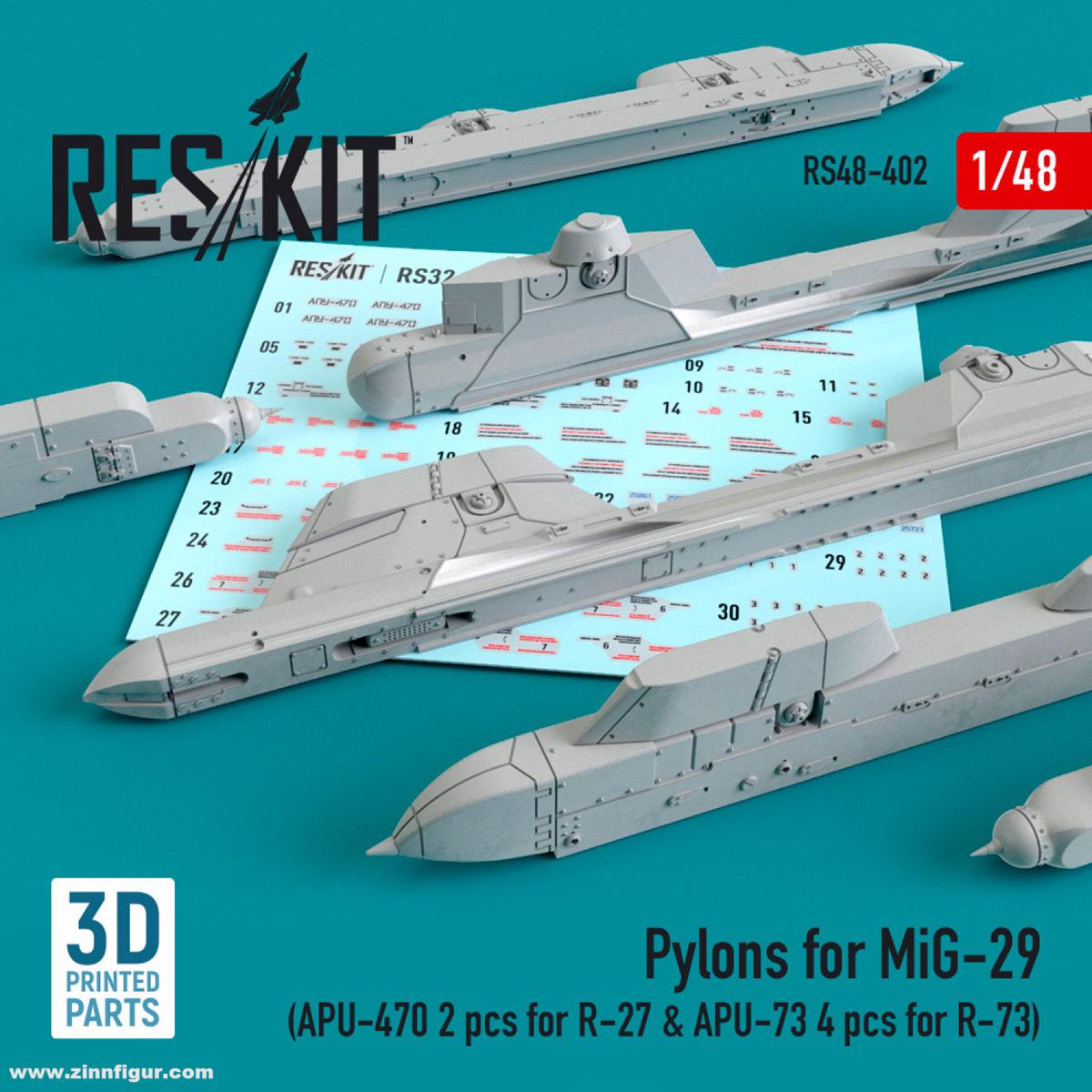 RES/KIT Pylone für MiG-29 (APU-470 (2 Stück) für R-27 & APU-73 (2 Stück) für R-73)