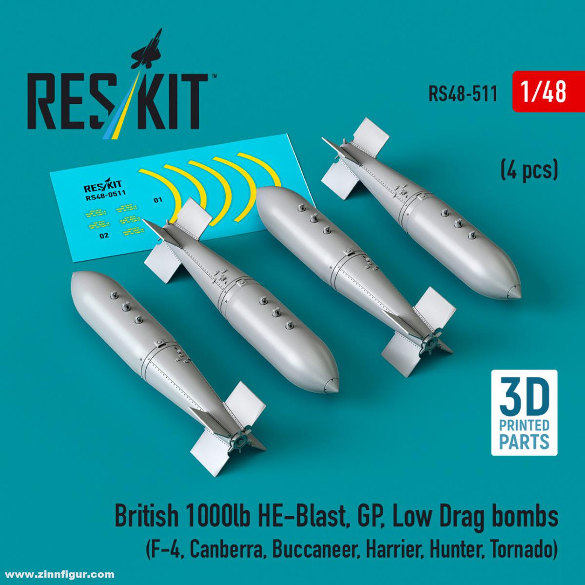 RES/KIT British 1000lb HE-Blast, GP, Low Drag Bomben (4 Stück)
