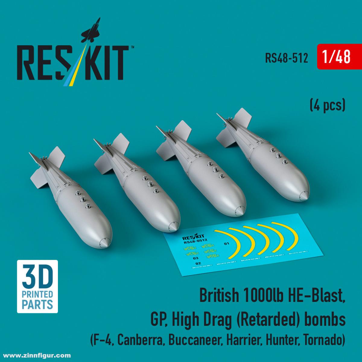 RES/KIT British 1000lb HE-Blast, GP, High Drag (Retarded) bombs (4 pcs)