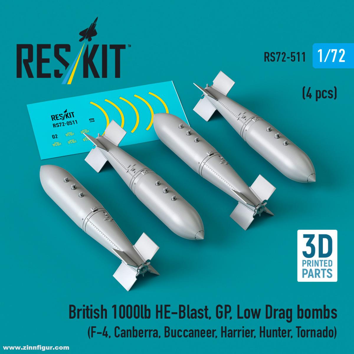 RES/KIT Britische 1000lb HE-Blast, GP, Low Drag Bomben (4 Stück)