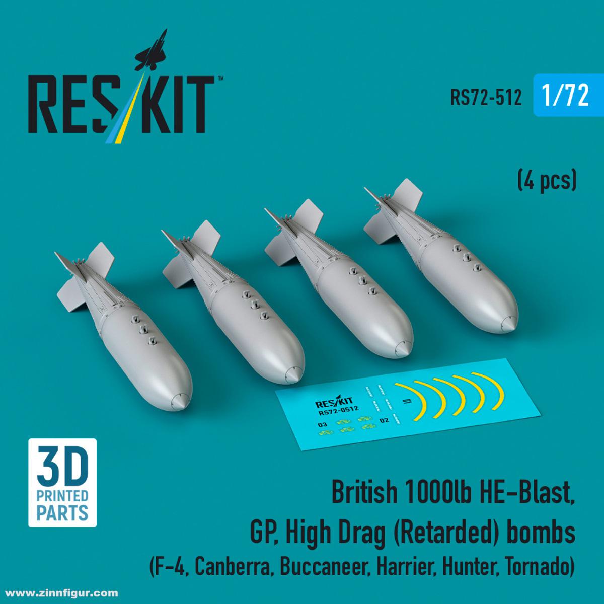 RES/KIT Britische 1000lb HE-Blast, GP, High Drag (Retarded) Bomben (4 Stück)