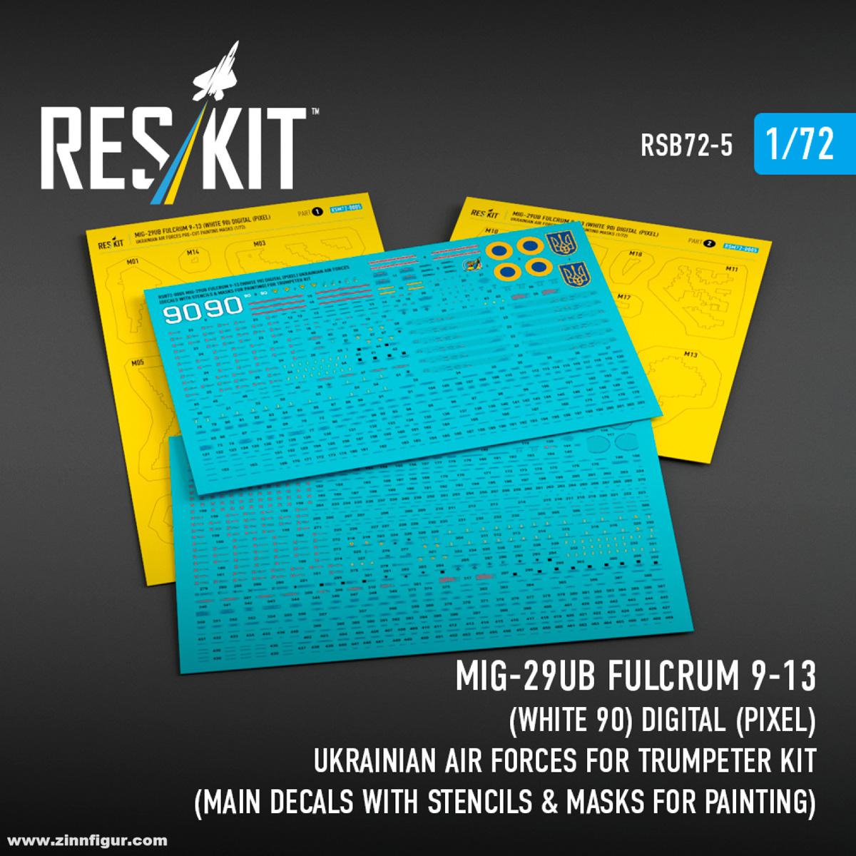 RES/KIT MiG-29UB Fulcrum 9-13 (White 90) Digital (Pixel) Decals & Maskierfolie