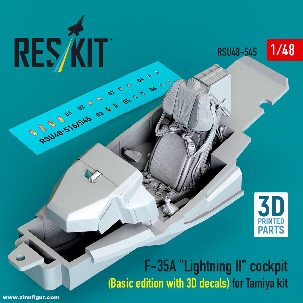 RES/KIT F-35A Lightning II Cockpit mit 3D-Decals (Tamiya)