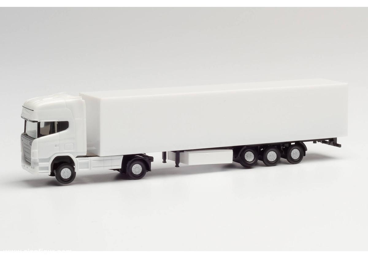 HERPA Miniaturmodelle Minikit Scania R TL Koffer-Sattelzug, weiß
