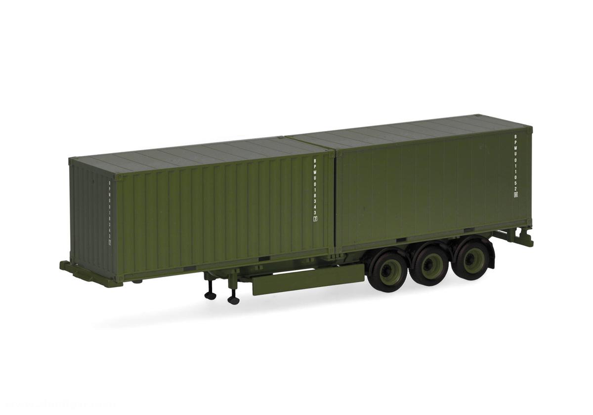 HERPA Miniaturmodelle Container Auflieger 3 achs mit 2 x 20ft. Container 'Bundeswehr'
