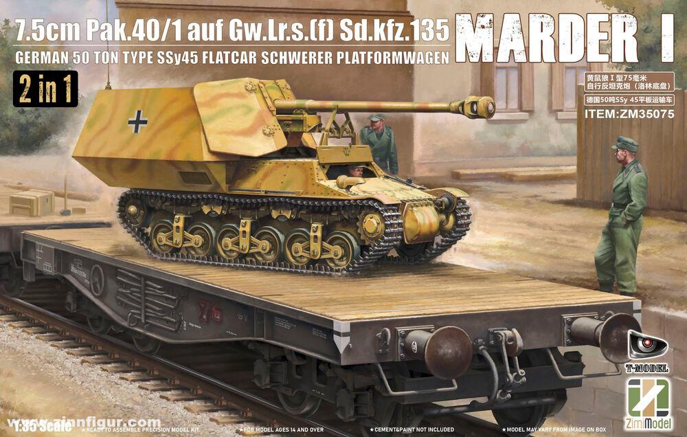 ZIMI Model Marder I 7.5cm Pak.40/1 auf Gw.Lr.s.(f) Sd.kfz.135 mit 50 Ton Type SSy45 Schwerer Platformwagen