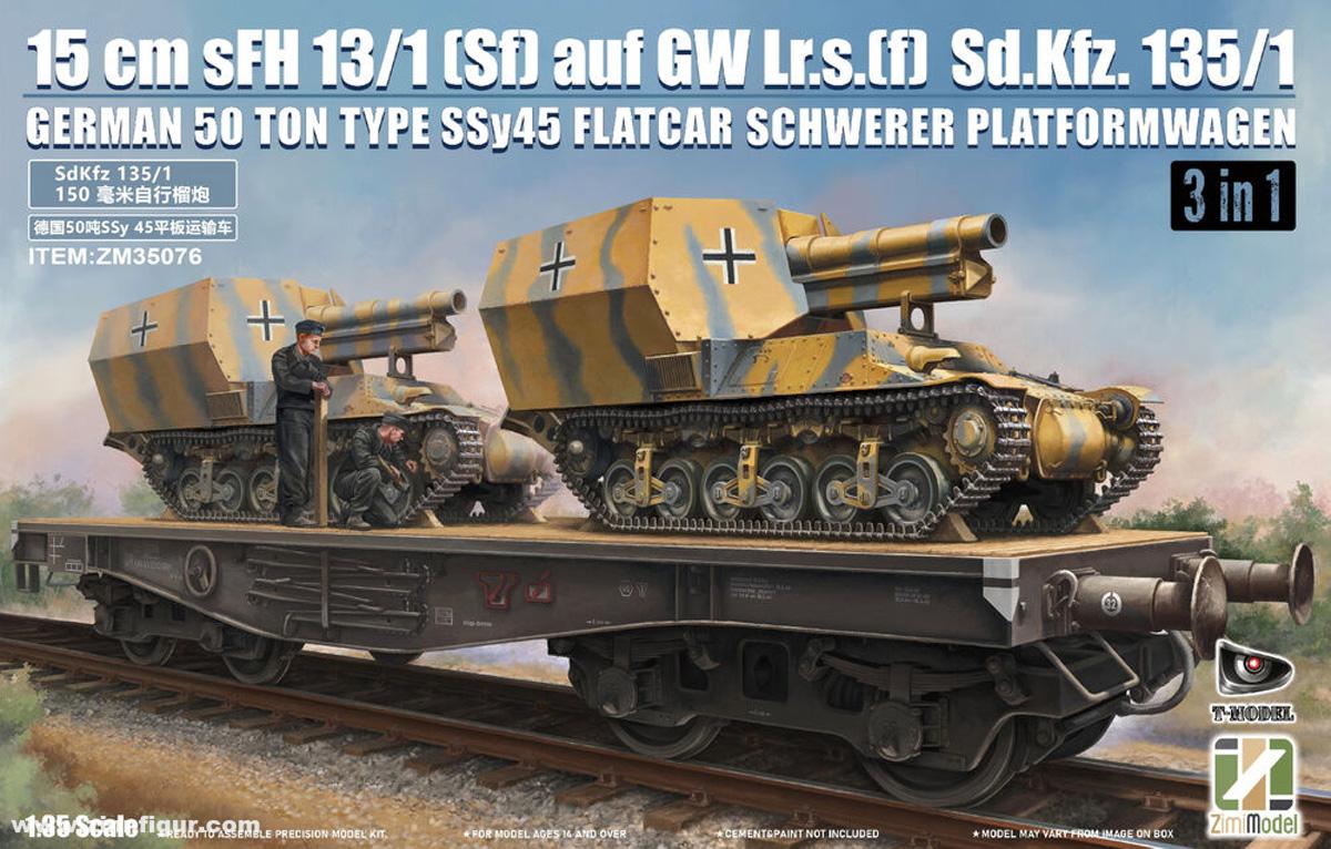 ZIMI Model 15cm sFH13/1 (Sf) auf GW Lr.s(f) Sd.Kfz.135/1 mit Plattformwagen SSy45