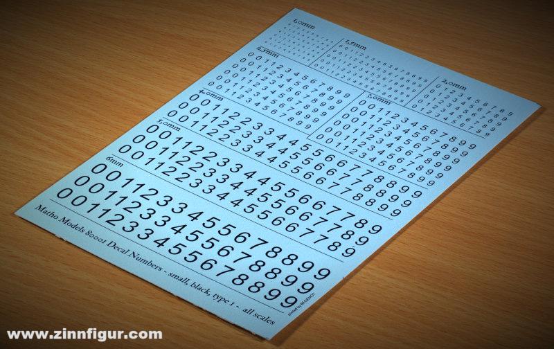 Nummern Decals - klein, schwarz, Typ 1