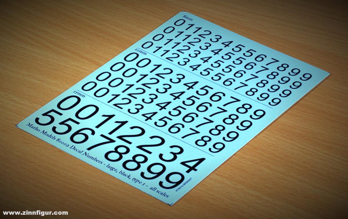 Nummern Decals - groß, schwarz, Typ 1