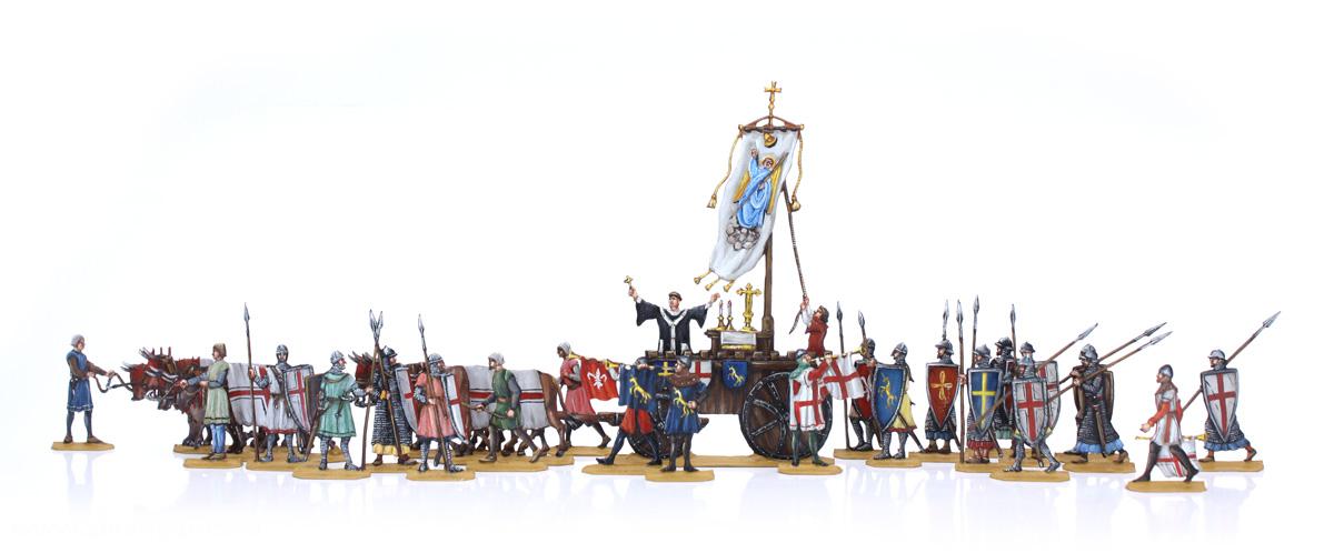 Berliner Zinnfiguren Fahnenwagen (Carroccio) mit Ochsen als Vorspann (Halt/Schritt)