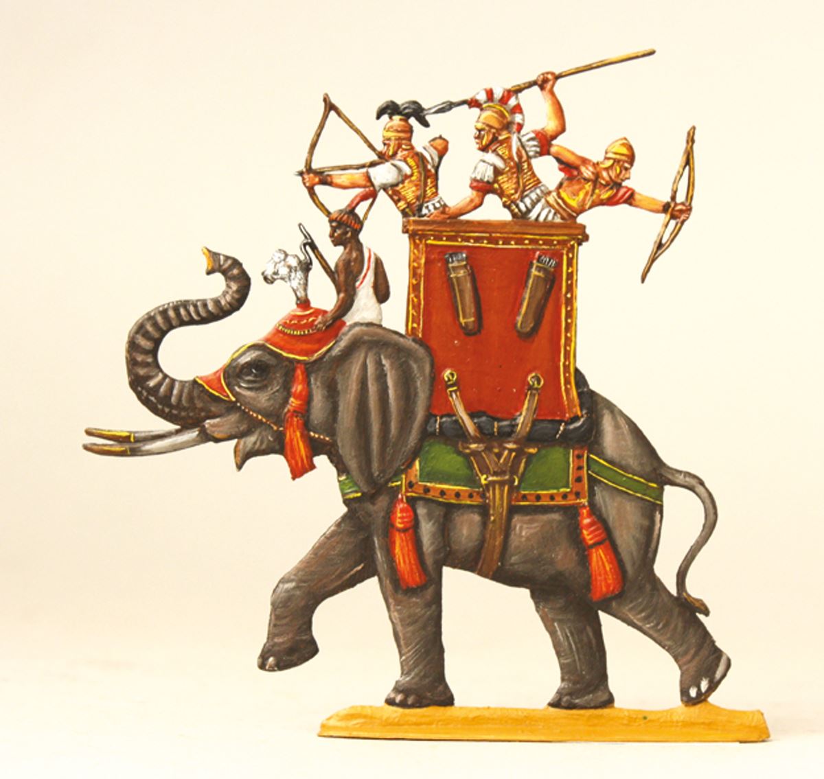 Berliner Zinnfiguren Karthagischer Kriegselefant mit Bogenschützen und Speerwerfer, im Angriff