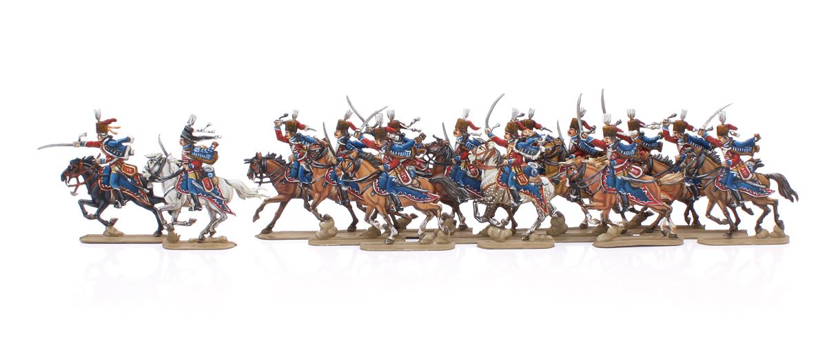 Berliner Zinnfiguren Pelzmützenhusaren, im Angriff