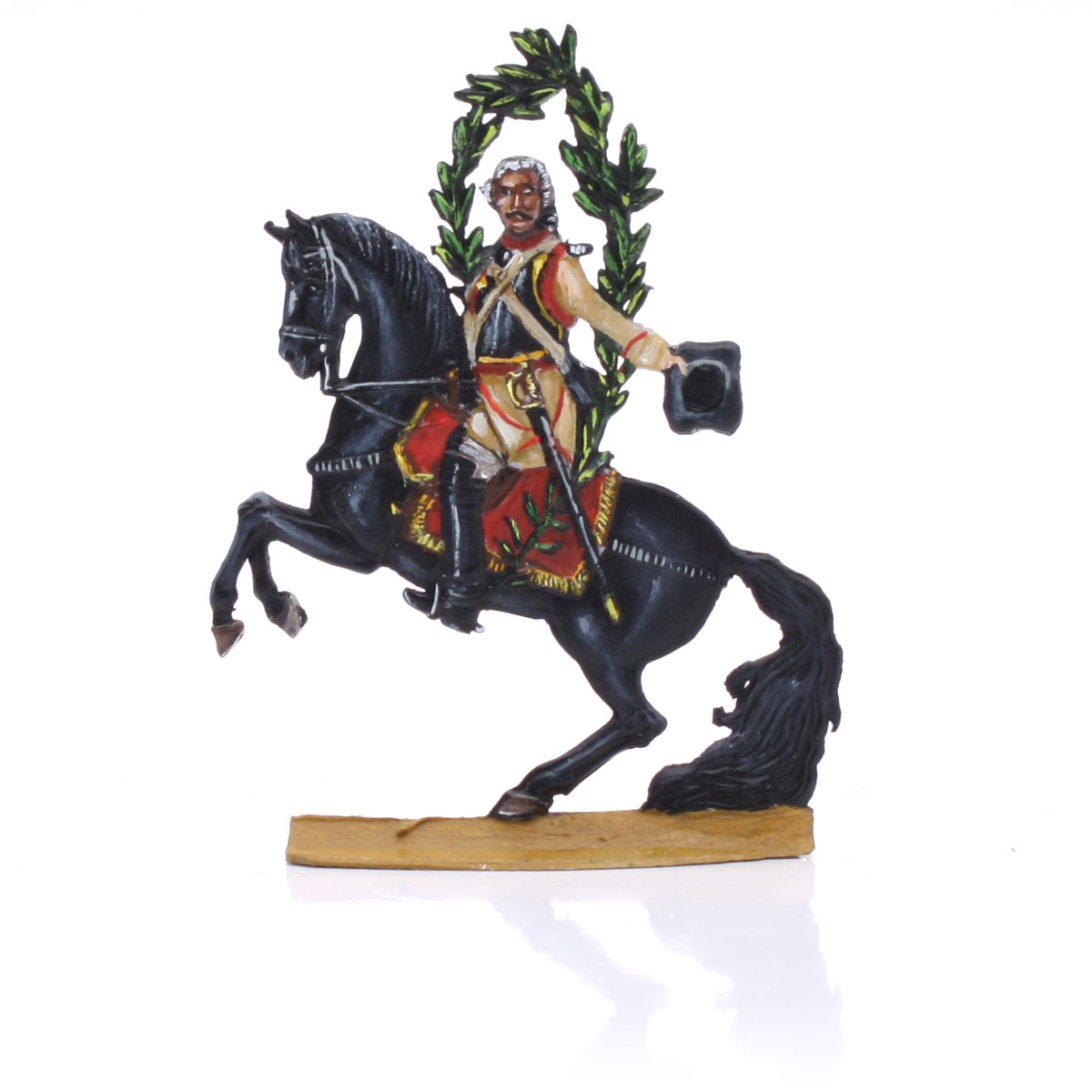 Kulturhistorische Zinnfiguren Wolfgang Unger Münchhausen zu Pferd im Lorbeerkranz