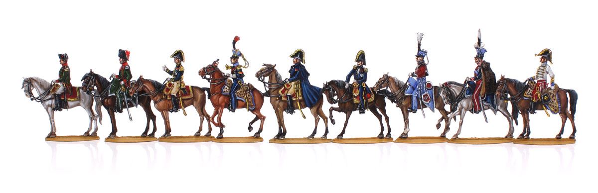 Berliner Zinnfiguren Schlacht von Waterloo, Napoleon und sein Generalstab zu Pferd 1804-13