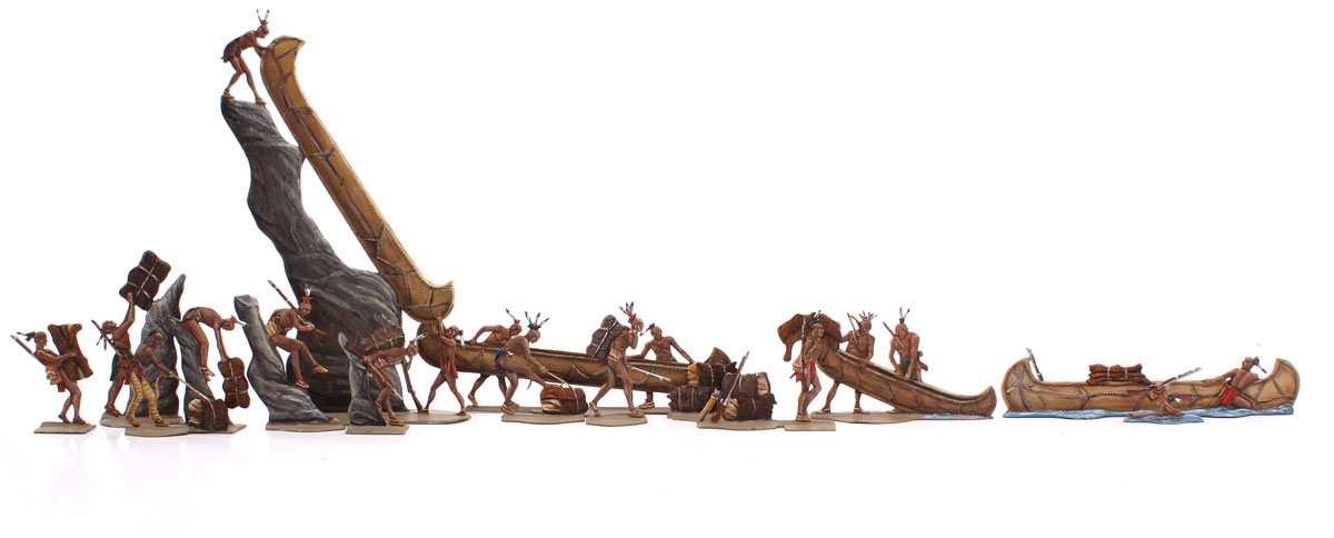 Berliner Zinnfiguren Portage (Kanus), Waldindianer mit Kanus