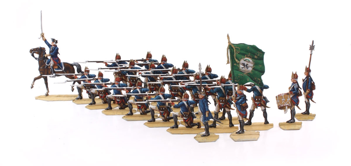 Berliner Zinnfiguren Preußische Füsiliere, im Feuer (Bataillonssalve)