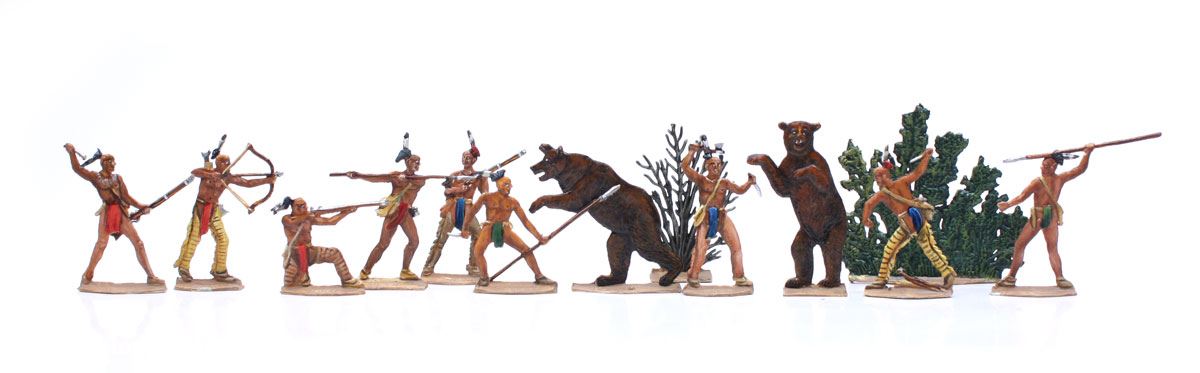 Berliner Zinnfiguren Indianer:  Bärenjagd (Grizzlybären, Braunbären)