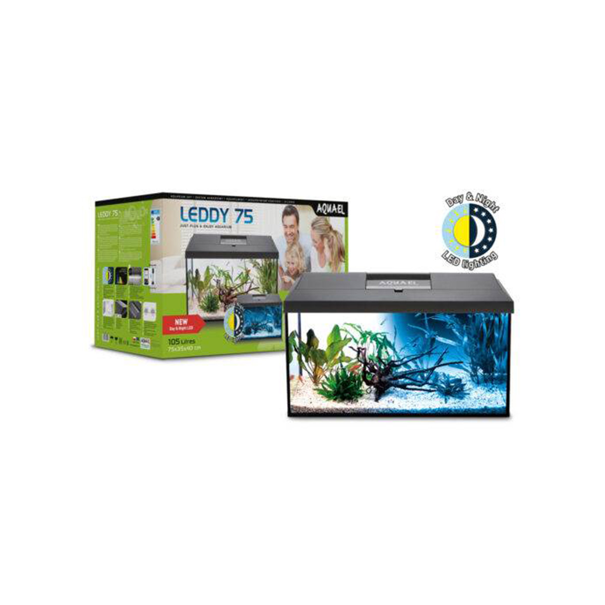 Aquael Aquarienset Leddy Tag & Nacht schwarz 2.0 Leddy 75 (105 Liter)