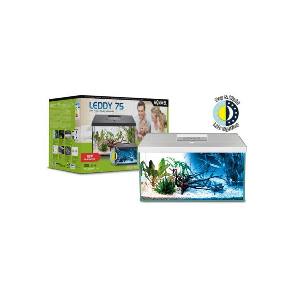 Aquael Aquarienset Leddy Tag & Nacht weiß 2.0 Leddy 75 (105 Liter)