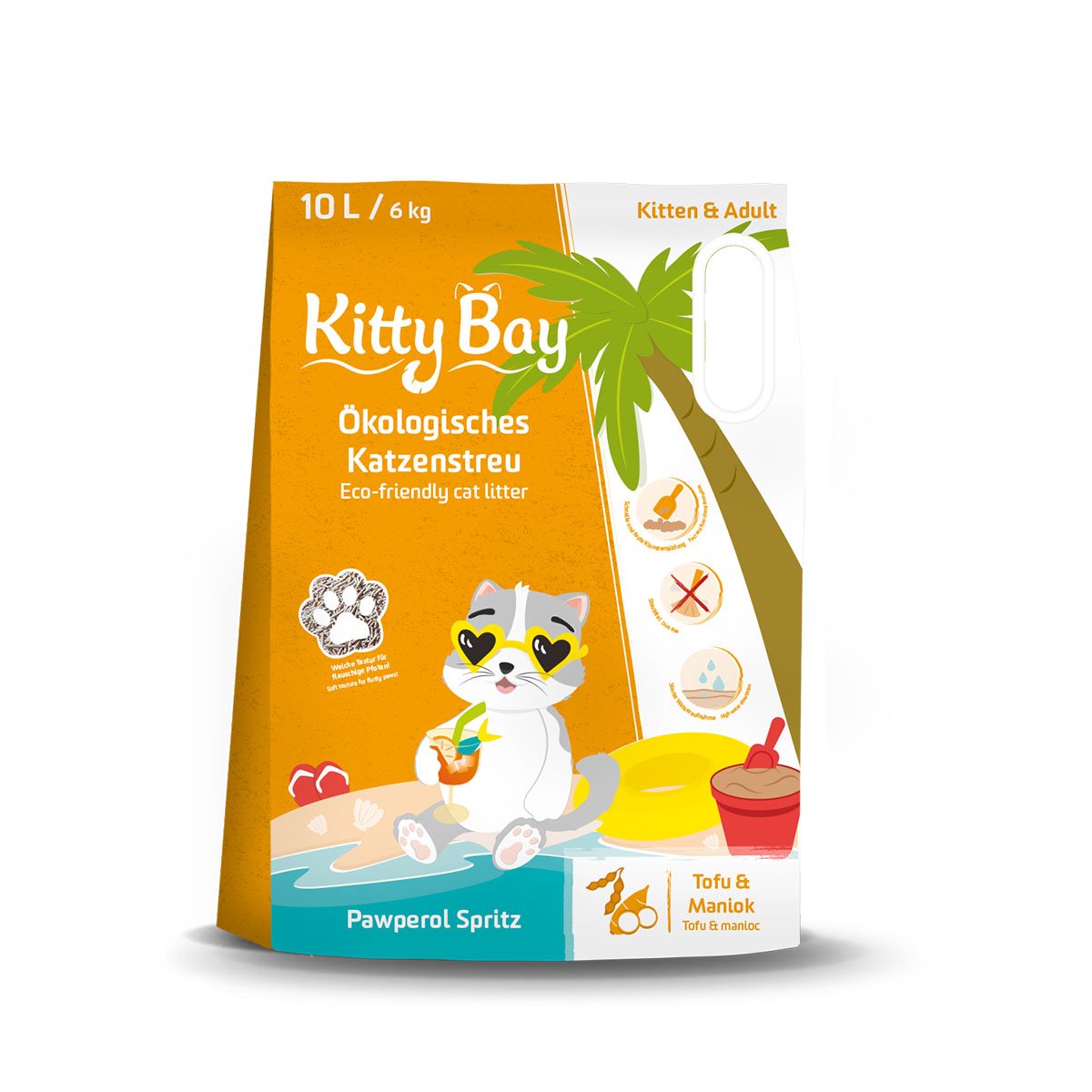 Kitty Bay Ökologische Katzenstreu - Pawperol - Tofu und Maniok 10L