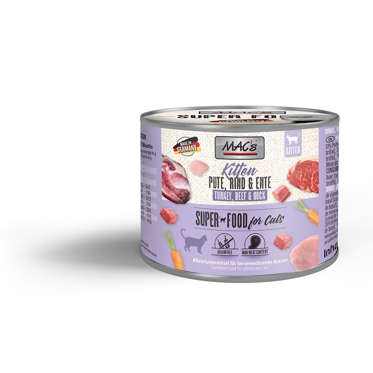 MAC's Cat Fleischmenü Kitten Pute, Rind und Ente 6x200g