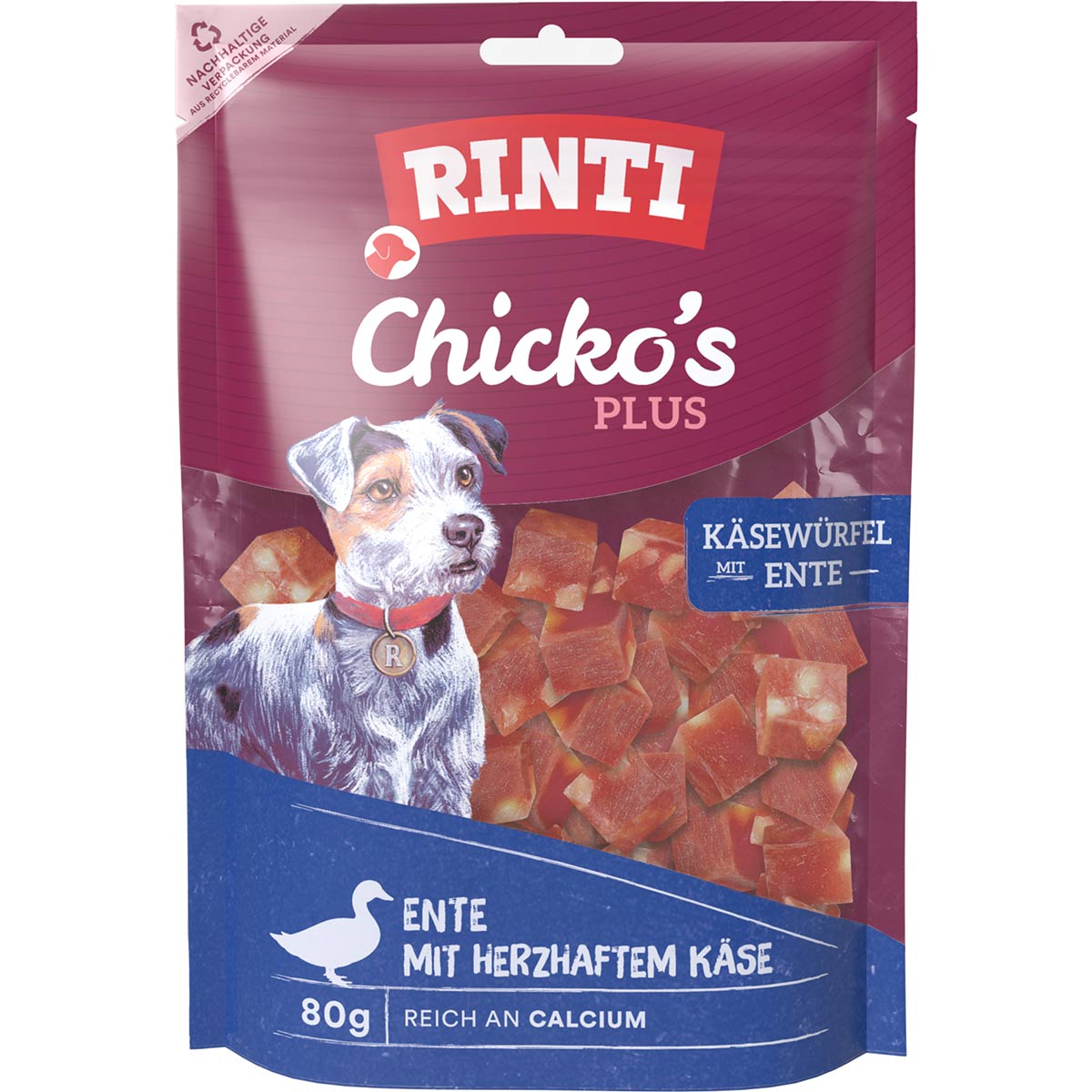 RINTI Chicko's Plus Käsewürfel mit Ente 80 g