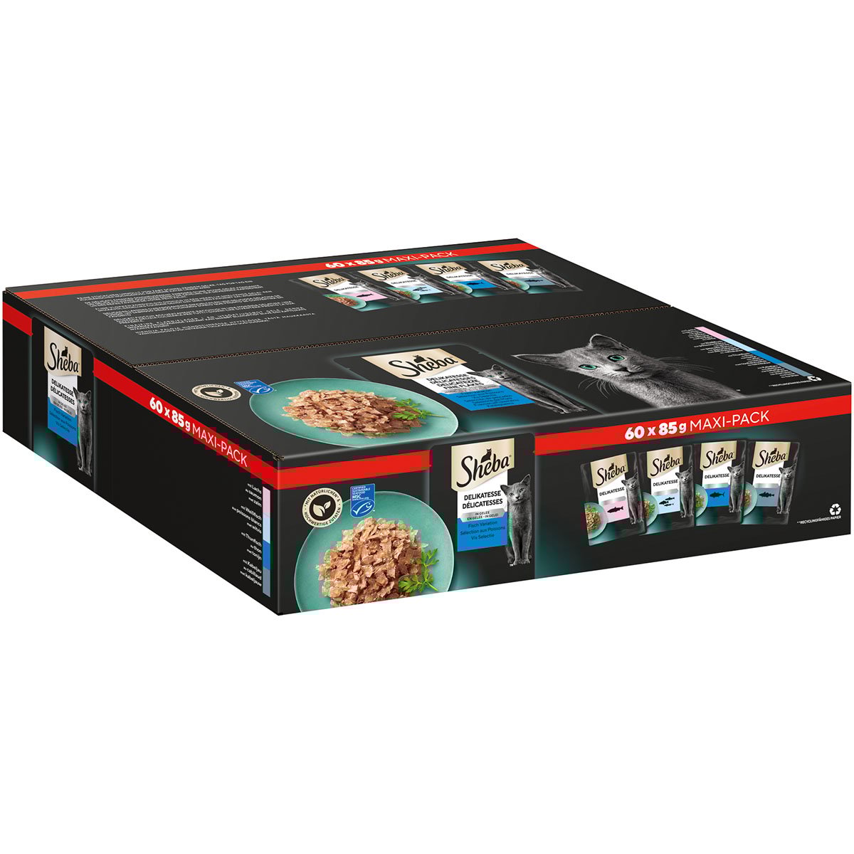 Sheba Nassfutter Multipack Delikatesse in Gelee Fisch Variation 60x85g
